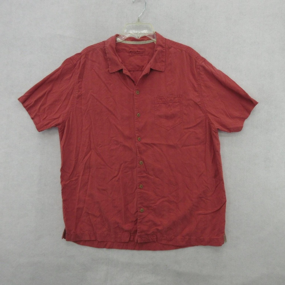 Tommy Bahama Shirt Mens XL Red Silk Island Modern Fit Short Sleeve Button Up